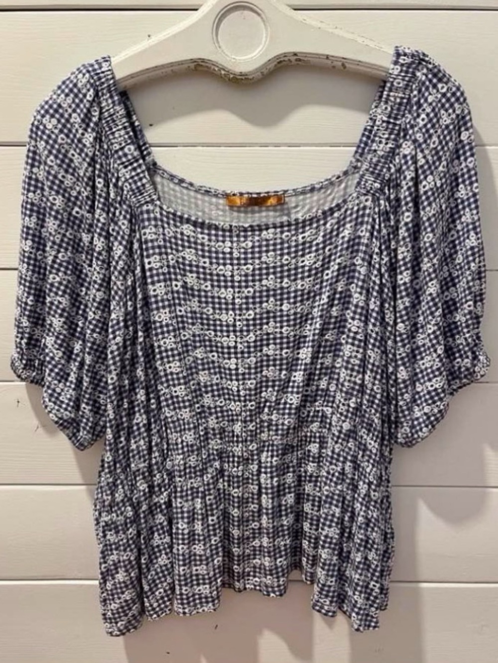 BELLDINI Blue Gingham Peasant Blouse 3X